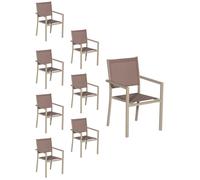 Happy Garden - Lot de 8 chaises empilables en aluminium et textilène Taupe