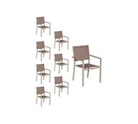Lot de 8 chaises en aluminium taupe - textilène taupe
