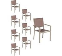 Happy Garden - Lot de 8 chaises empilables en aluminium et textilène Taupe
