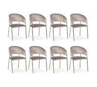 Menzzo Lot de 8 chaises Tabata - Salle à manger - Métal doré, velours taupe, dossier arrondi