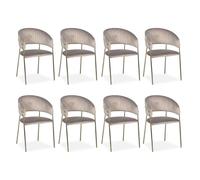 Menzzo Lot de 8 chaises Tabata - Salle à manger - Métal doré, velours taupe, dossier arrondi