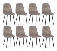Lot de 8 Chaises en Velours "Matelassées" 88cm Taupe Marron G