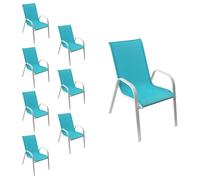 Happy Garden Chaises MARBELLA – textilène bleu, aluminium blanc – Lot de 8