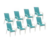 Happy Garden Chaises MARBELLA – textilène bleu, aluminium blanc – Lot de 8