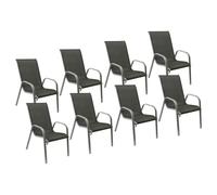 Happy Garden - Lot de 8 chaises de jardin Marbella - Textilène & aluminium gris - H. 95 cm empilable