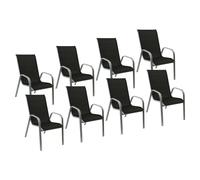 Happy Garden – Lot de 8 chaises de jardin MARBELLA – Textilène noir, aluminium gris