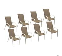 Happy Garden – Lot de 8 chaises Marbella – textilène taupe, aluminium blanc