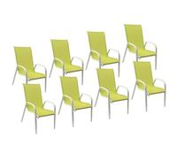 Happy Garden – Lot de 8 chaises Marbella – Textilène vert, aluminium blanc