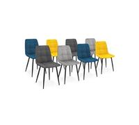 Lot de 8 chaises MILA en velours mix color bleu x2, gris foncé x2, gris clair x2, jaune x2
