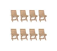 Lot de 8 Chaises Pliables de Jardin avec Coussins, Sièges de Terrasse, Chaises de Salle à Manger, Meubles de Patio Extérieur, Teck Solide