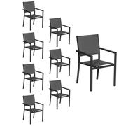 Happy Garden – Lot de 8 chaises rembourrées en aluminium anthracite, textilène gris