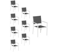 Happy Garden – Lot de 8 chaises rembourrées en aluminium blanc – Textilène gris