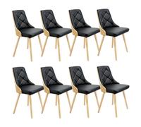 Menzzo Lot de 8 Chaises Scandinaves Lalix - Chaises de Salle à Manger Design en Bois Chêne Clair et Noir - Assises Confortables pour Cuisine, Salon ou Bureau
