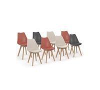 Lot de 8 chaises scandinaves SARA mix color gris foncé x2, terracotta x3, beige x3