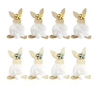Lot de 8 clips lapin en bois pour Pâques, décorations lapin en peluche avec queue douce et fleurs jaune et bleue, déco rustique de ferme pour plateau à étages, table et maison