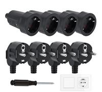 Lot de 8 Connecteurs Schuko, Kit Schuko Fiche + Prise Femelle 250V(16A), Ignifuge IP20, Prise d'alimentation, Jeu de Contacts de Protection, Fiche Europe Coudée pour Câble 8 mm