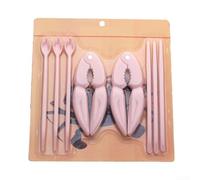 Lot de 8 crackers à crabe et outils en plastique avec 3 fourchettes et 3 cuillères pour fruits de mer, ouvre-noix pour crabe royal bleu, noix de coque, passe au lave-vaisselle (rose)