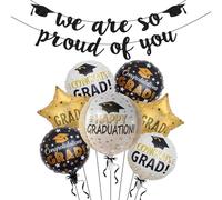 Lot de 8 décorations de remise de diplôme, décoration de baccalauréat avec guirlande de fanions de 5 m et 7 ballons pour remise de diplôme, décoration de fête de remise de diplôme, drapeaux et ballons