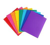 Lot de 8 dossiers colorés en plastique durable et résistant avec 2 poches pour l'école, le bureau, avec étiquettes adhésives