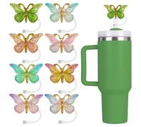 Lot de 8 embouts pour pailles, motif papillon, 10 mm, en silicone, réutilisables