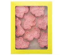 Lot de 8 emporte-pièces 3D en forme d'animal pour la pâtisserie des enfants - Moules en plastique PP pour biscuits, fondants, crêpes - Friandises de fête roses 16,5 x 21 cm