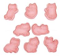 Lot de 8 emporte-pièces 3D en forme de chat de dessin animé - Outils de cuisson en polypropylène de qualité alimentaire pour fondant et biscuits - Décoration de cuisine rose pour fête d'enfants