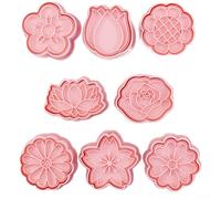 Lot de 8 emporte-pièces en forme de fleur en polypropylène pour décoration de gâteaux - Rose - 16,5 x 21 cm