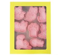 Lot de 8 emporte-pièces en plastique PP 3D en forme de chat pour pâtisserie, bricolage, pâte à sucre, formes d'animaux amusantes, fête d'enfants, 16,5 x 21 cm, rose