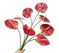 Lot de 8 fausses fleurs d'anthurium artificielles au toucher réel pour décoration de mariage, festival, arrangement floral (rose foncé)