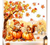 Lot de 8 feuilles d'autocollants pour fenêtre - Automne | 8 feuilles de 20 × 30 cm, double face, sans colle, réutilisables, pour fenêtres et surfaces lisses