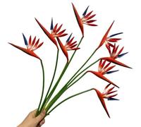 Lot de 8 fleurs artificielles oiseau de paradis - Plante verte pour décoration de maison, jardin, bureau, véranda, décoration de mariage (orange rouge)
