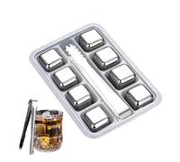 Lot de 8 glaçons réutilisables en acier inoxydable avec pince - Glaçons réutilisables - Pour boissons d'été, liqueurs, vin, boissons, café, jus de fruits, eau soda, amateurs de bière, Bour