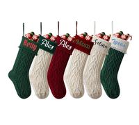 Lot de 8 grandes chaussettes de Noël tricotées avec nom personnalisé - 45,7 cm - Avec nom brodé - Pour décoration rustique et neutre - Cheminée de ferme