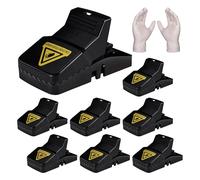 Lot de 8 grands pièges à rats humains qui tuent instantanément - Piège à souris très résistant pour l'intérieur, l'extérieur et le jardin - Solution réutilisable pour rats et rongeurs avec 1 paire de