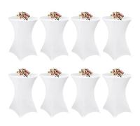 Lot de 8 housses de table haute blanches - Pour tables hautes et tables de bistro - Diamètre : 80-85 cm - Avec poches pour pieds - Pour mariage, fête d'anniversaire, banquet (80 cm, blanc)