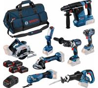 Lot de 8 machines ToolKit 18V - BOSCH - avec 4 x batterie 18V 5.0Ah - chargeur sac de transport - 0615A5004A