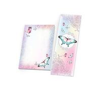 Lot de 8 marque-pages + 8 mini blocs-notes de 25 feuilles au format A7 - Motif papillons et fleurs - Petit cadeau pour anniversaire d'enfant, fête à thème, école, garçons, filles, adolescents