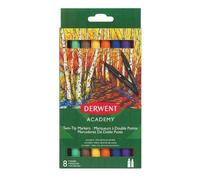 Lot De 8 Marqueurs Pointe Fine 2 Points Et Pinceau De Haute Qualité Couleurs Assorties Derwent 98206