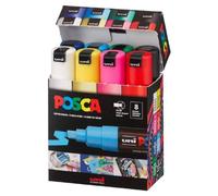 Lot de 8 marqueurs POSCA à pointe large en forme de coin, dans des couleurs de base