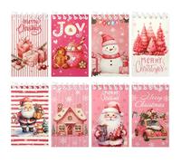 Lot de 8 mini carnets à spirales roses de Noël, Père Noël, bonhomme de neige, bonhomme de pain d'épices, petit bloc-notes de poche à spirales, carnet à spirales, journal à spirales, journal pour