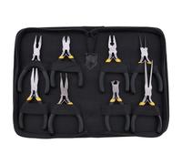 Lot de 8 mini pinces à bec long avec dents, mâchoire plate, aiguille incurvée ronde, extrémité diagonale, pince coupante avec poignées noires et pochette de protection