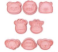 Lot de 8 moules à biscuits 3D en forme d'animal de dessin animé, girafe, lion, panda, éléphant, pour anneaux de pâtisserie, décorations de gâteaux, outils de cuisine, rose, 16,5 x 21 cm