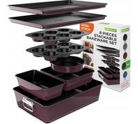 Lot de 8 moules à gâteaux NutriChef - Lot de moules antiadhésifs empilables - Résistants au four jusqu'à 232 °C - Moule à gâteau rond, moule à cake, moules à muffins et moules à pâtisserie