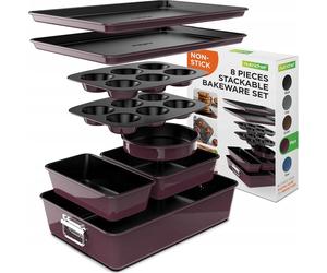 Lot de 8 moules à gâteaux NutriChef - Lot de moules antiadhésifs empilables - Résistants au four jusqu'à 232 °C - Moule à gâteau rond, moule à cake, moules à muffins et moules à pâtisserie