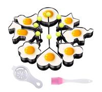 Lot de 8 moules à œufs au plat pour poêle, en acier inoxydable, moule à crêpes, moule à œufs, moule à œufs avec brosse à huile pour omelettes, œufs au plat, pain de viande, pancake