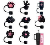 Lot de 8 Paille Couvercles pour Stanley Cup, 10 mm Silicone Anti-Poussière Stanley Cup Accessories, accessoires de couverture, Embouts de Paille Réutilisables pour Tasse Stanley(noir, rose)