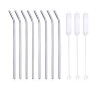 Lot de 8 pailles courbées réutilisables en acier inoxydable, 20 x 0,6 cm, ensemble de pailles en métal pour boissons avec 7,87 pouces, 3 brosses de nettoyage, kit pour la maison