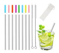 Lot de 8 pailles courtes en métal pour cocktails, mini pailles réutilisables avec brosse de nettoyage, embouts en silicone et pochette