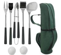 Lot de 8 pièces, Coffret Cadeau Grill et BBQ thème Golf en Acier Inoxydable avec poignées PP, spatule, Fourchette, Brosse, Pince, Pinceau à Huile, 2 Pots d’assaisonnement, Sac Rangement