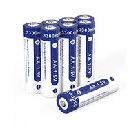 Lot de 8 piles AA rechargeables 1,5 V AA 3300 mWh Liion avec 2 boîtes à piles pour horloges murales, télécommandes TV, jeux et jouets (8 paquets de AA)